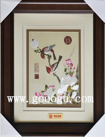 蘇繡精品,郎士寧仙萼長(zhǎng)春圖,海堂玉蘭,手工刺繡畫(huà)精品