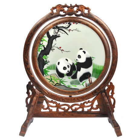 熊貓雙面繡臺(tái)屏，蘇繡雙面繡，雙面繡銷量第一臺(tái)屏